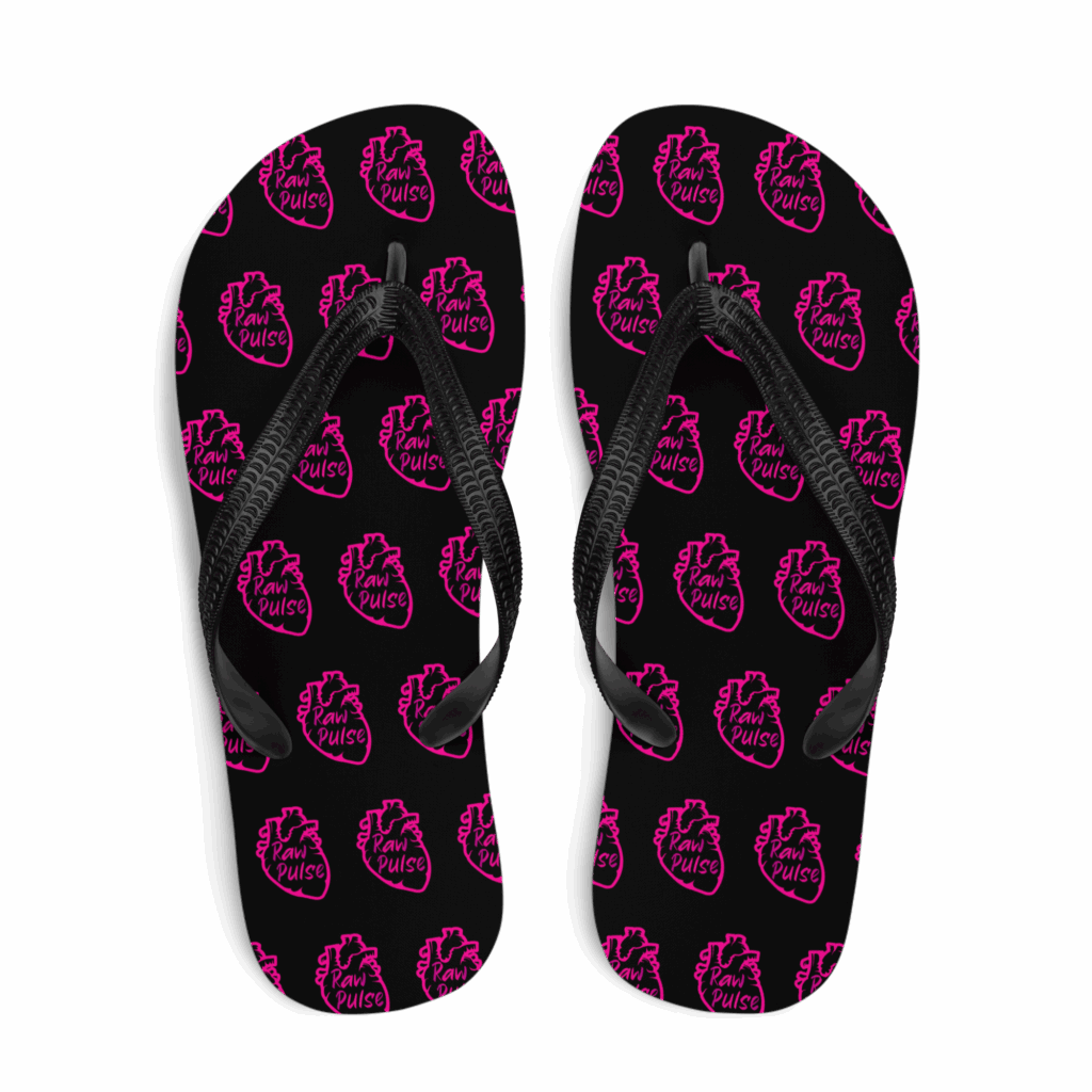 Raw Heart Hedonism Edition Black Flip Flops
